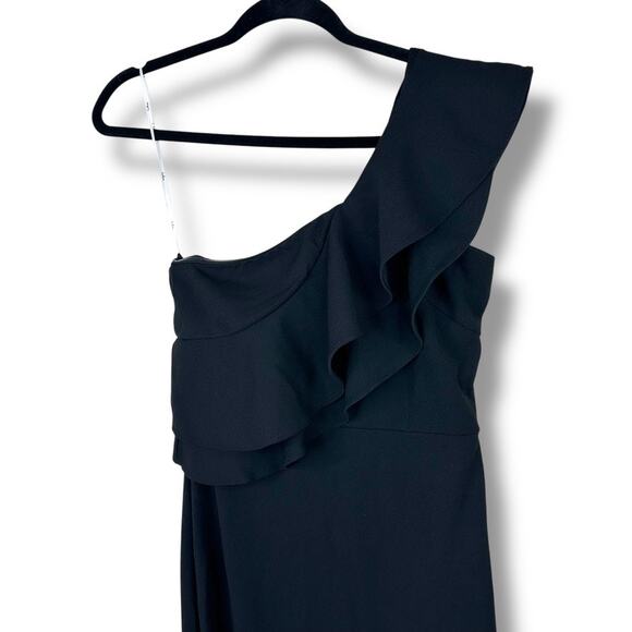 Lulus NWT Grand Beauty Black Ruffled One-Shoulder Mermaid Maxi Dress Medium - Picture 5 of 10